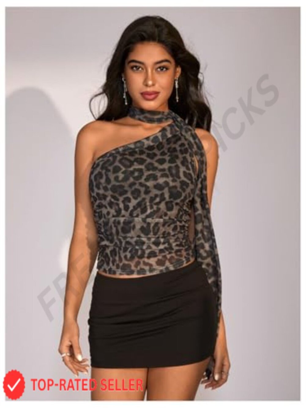 Leopard Asymmetrical Halter Crop Tank Top Sleeveless Slim Fit Y2K Summer - Picture 5 of 5